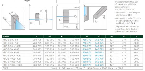 Radaway Nes KDD B Eckeinstieg Eck-Duschkabine mit Falttüren PUK Oder