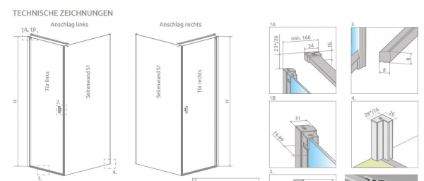 Radaway Nes KDJ I Eck-Duschkabine Pendeltür mit Seitenwand PUK Oder 6mm und 8 mm