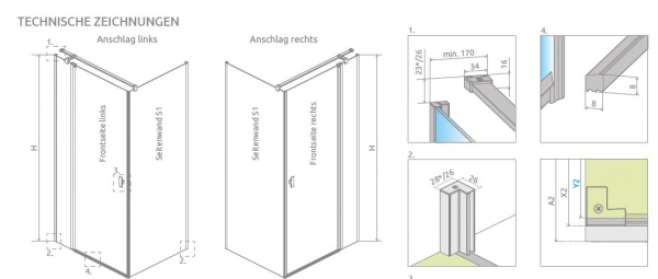 Radaway Nes KDJ II Eck-Duschkabine Pendeltür mit Festteil und Seitenwand PUK Oder 6 und 8 mm