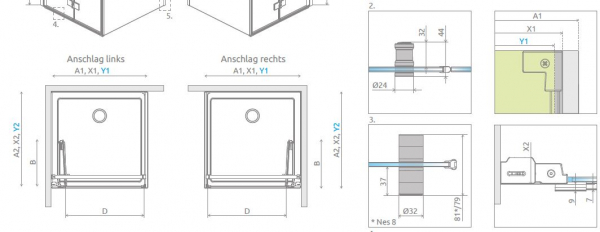 Radaway Nes KDJB Eck-Duschkabine Falttür und Seitenwand 6 und 8 mm PUK Oder