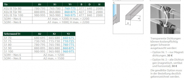 Radaway Nes KDJB Eck-Duschkabine Falttür und Seitenwand 6 und 8 mm PUK Oder