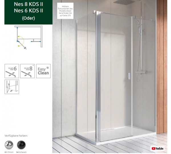 Radaway Nes KDS I Eck-Duschkabine Pendeltür an Festteil und Seitenwand PUK Oder