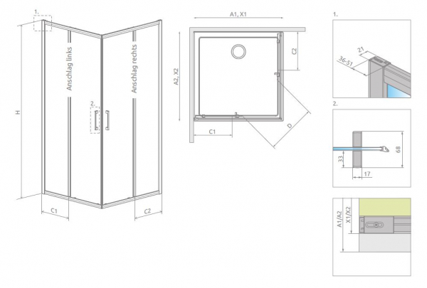 Radaway Premium Pro Eckeinstieg mit 2-teiligen Schiebetüren PUK Alvier Pro