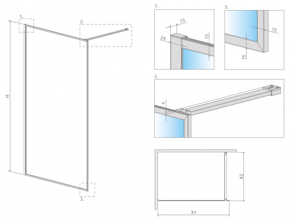 Radaway Walk In Modo F II Spritzschutzwand für Dusche Walk-In 8 mm