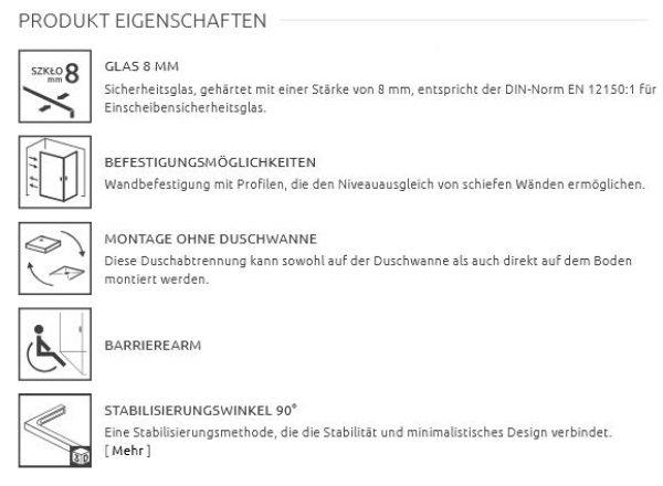 Radaway Walk In Modo F SL II Walk-In 8 mm mit Wandwinkel