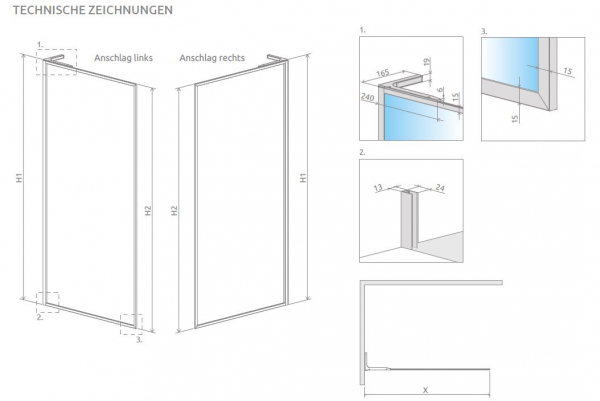 Radaway Walk In Modo F SL II Walk-In 8 mm mit Wandwinkel