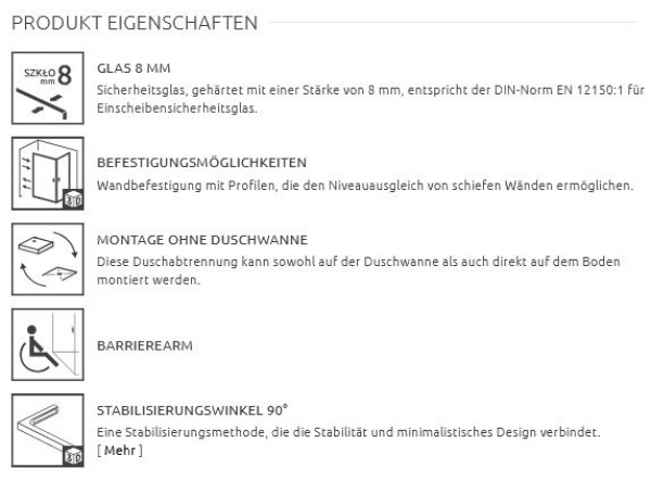 Radaway Walk In Modo SL II 8 mm mit Wandwinkel