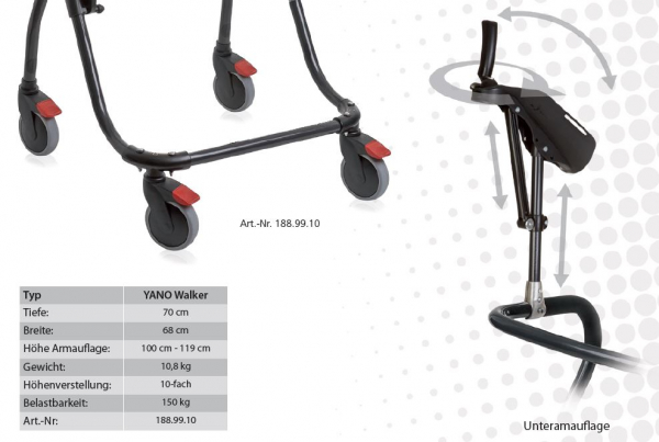 Rebotec Yano Walker Gehwagen Rollator mit Unterarmauflage