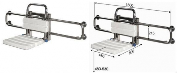 Rehagrip Duschklappsitz seitlich verschiebbar mit Rahmen 1500 mm