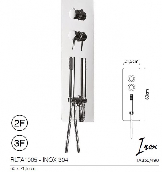 Rubicer 3-Wege-Mischer mit Handbrause RLTA1005 Armatur für Duschen Inox