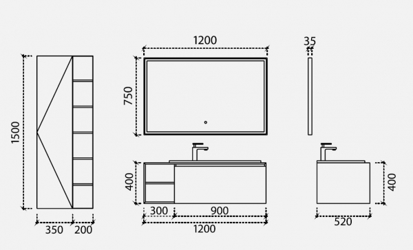 Rubicer Badmöbelset Flow 120, exklusives und elegantes Badezimmer-Waschbecken-Set