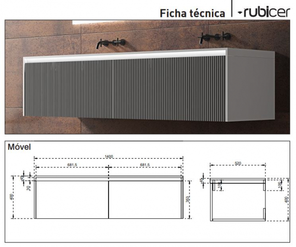 Rubicer Badmöbelset Vast 140, exklusives und elegantes Badezimmer-Waschbecken-Set