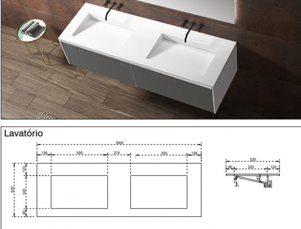 Rubicer Badmöbelset Vast 160, exklusives und elegantes Badezimmer-Waschbecken-Set