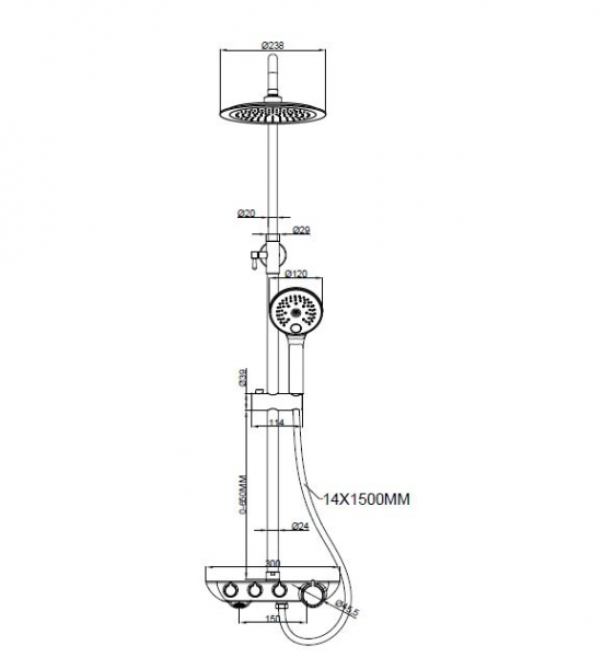 Rubicer Dusche Duschset RR603BTCR Duschsäule Regendusche, Duschstange und Handbrause Chrom