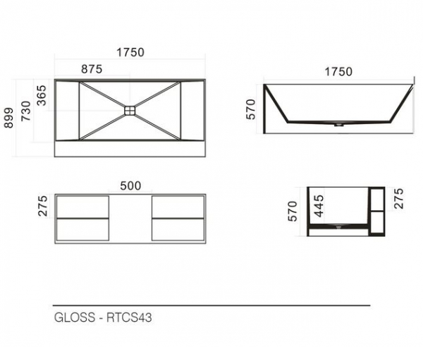 Rubicer New Line Badewanne mit Regal Weiß glänzend Steinstaub/Kunstharz RTCS43