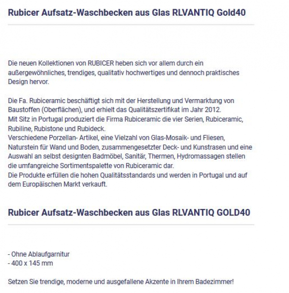 Rubicer RLVANTIQ Gold40 Aufsatzwaschbecken