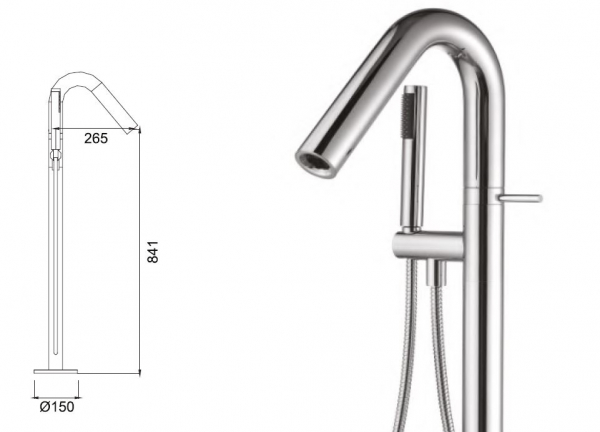 Rubicer Badewannen-Standarmatur mit Wannenauslauf und Handbrause Chrom RTSE400829