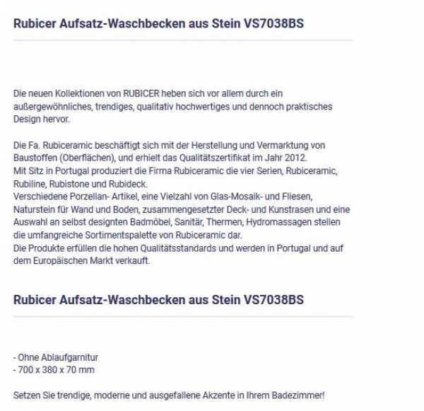 Rubicer VS7038BS Aufsatzwaschbecken