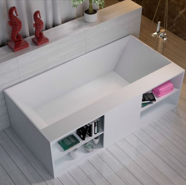 Rubicer New Line Design-Badewanne mit Reglablage Bücherregal Steinstaub/Kunstharz