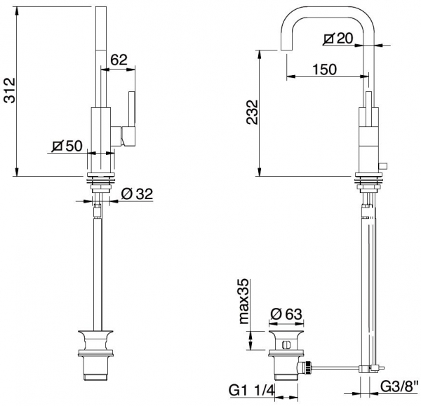 Treemme X-Change mono 7710 Armatur für Waschbecken, Wasserhahn