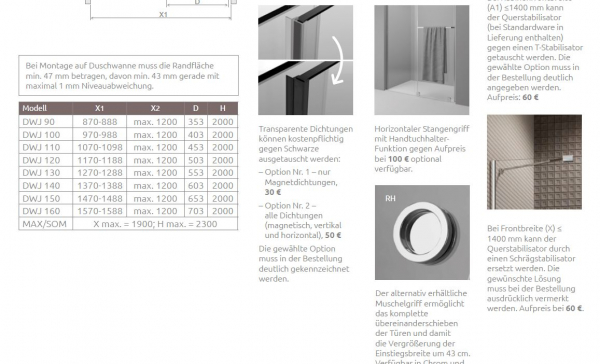 Radaway Furo DWJ/SL Schiebetür für Nische Gleittür PUK Vils