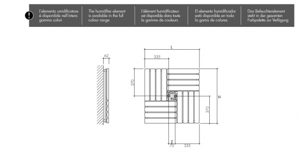 Scirocco Designheizkörper Square mit Luftbefeuchter-Element Wasserbehälter, italienisches Design für Ihr Zuhause