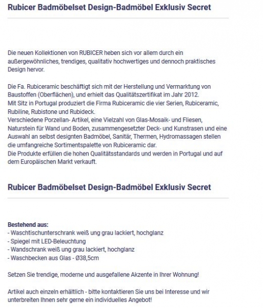 Secret Badmöbel-Set Badkollektion von Rubicer