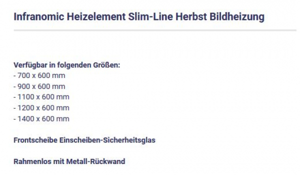 Slim-Line Herbst Heizelement von Infranomic