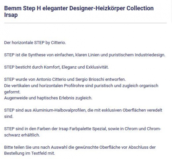 Bemm Step H Arte Designerheizkörper Raumheizkörper