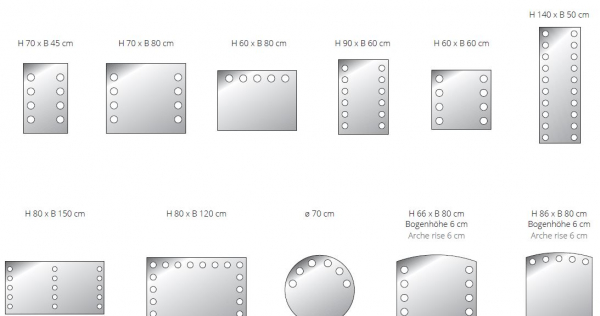 Top Light Spiegel DotLight Leuchtspiegel in vielen Größen mit LED-, Halogen- oder Leuchtstofflampen