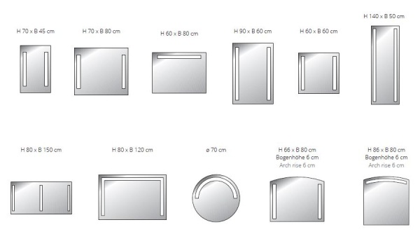 Top Light Spiegel FineLine Leuchtspiegel in vielen Größen mit LED-, Halogen- oder Leuchtstofflampen