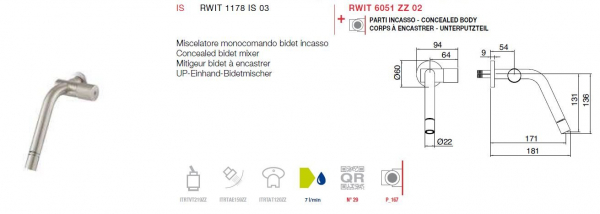 Treemme 22mm Bidet Einhand-Armatur Unterputz Wasserhahn 1178