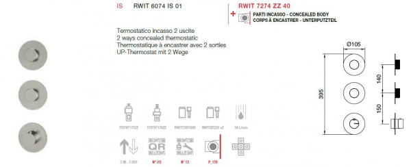 Treemme 22mm Unterputz-Thermostat mit 2 Wege 6074