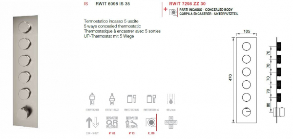 Treemme 22mm Unterputz-Thermostat mit 5 Wege 6098