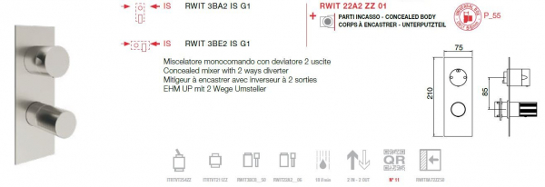 Treemme 28mm Unterputz-Mischer mit 2-Wege-Umsteller 3BA2/E2 G1