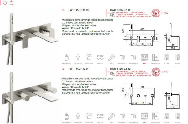 Treemme 3.6 Badewannenarmatur Unterputz Wasserhahn für Badewanne mit Handbrause 9AD7