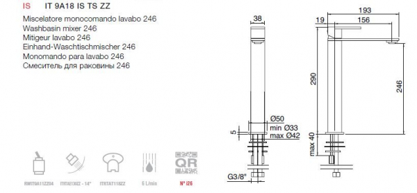 Treemme 3.6 Waschtischmischer Wasserhahn Inox Waschbeckenarmatur 9A18