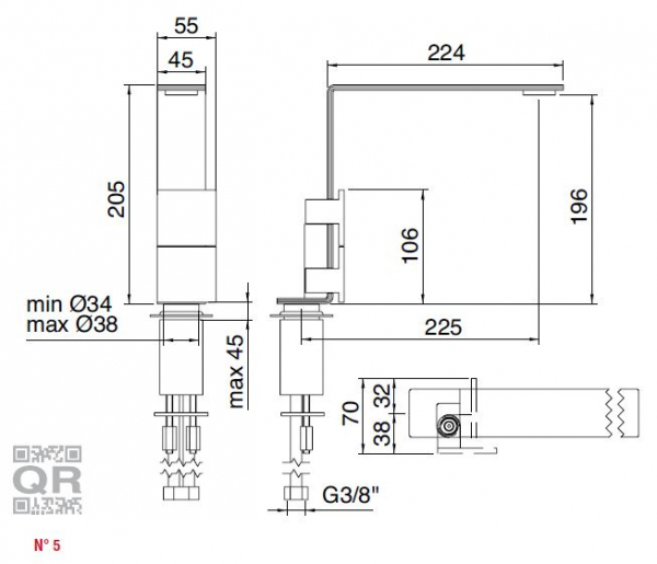 Treemme 5 mm Wasserhahn Waschtischmischer 2514 und 2515