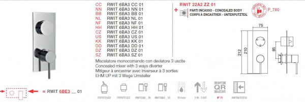 Treemme 6BA3 Einhebelmischer Unterputz mit 3-Wege-Umsteller