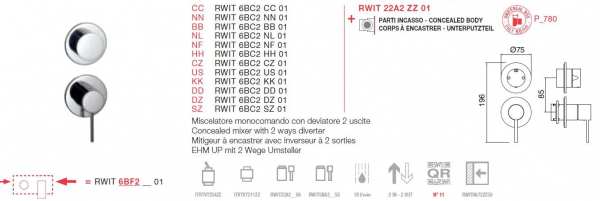 Treemme 6BC2 Einhebelmischer Unterputz mit 2-Wege-Umsteller