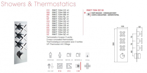 Treemme 7294/41 Unterputz-Thermostat mit 3-Wege-Umsteller