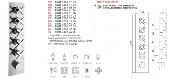 Treemme 7298/36 Unterputz-Thermostat mit 5-Wege-Umsteller