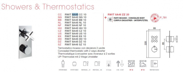 Treemme 8A46/10 Unterputz-Thermostat mit 2-Wege-Umsteller