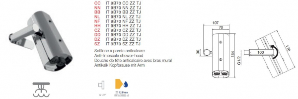 Treemme Antikalk Kopfbrause Sipario Dusche Duschkopf mit Arm 9B70 ZZ TJ