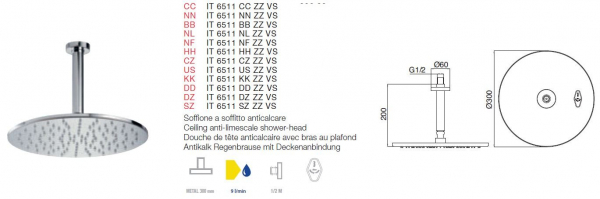 Treemme Antikalk Regenbrause mit Deckenarm Duschkopf 6511