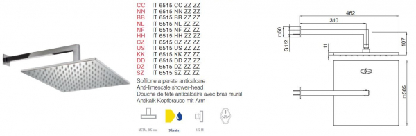 Treemme Antikalk Regenbrause mit Wandarm Duschkopf 6515