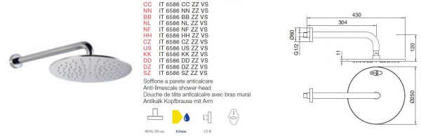 Treemme Antikalk Regenbrause mit Wandarm Duschkopf 6586