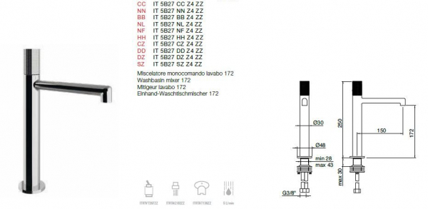 Treemme Armatur T30 Einhand-Waschtischmischer Wasserhahn 172