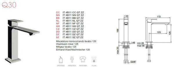 Treemme Armatur Q30 Einhand Waschtischmischer Wasserhahn 126