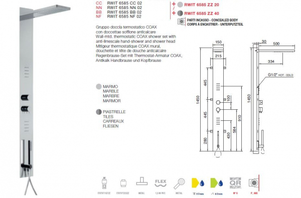 Treemme Duschpaneel Regenbrause-Set Duschset mit Antikalk-Handbrause und Kopfbrause 6585
